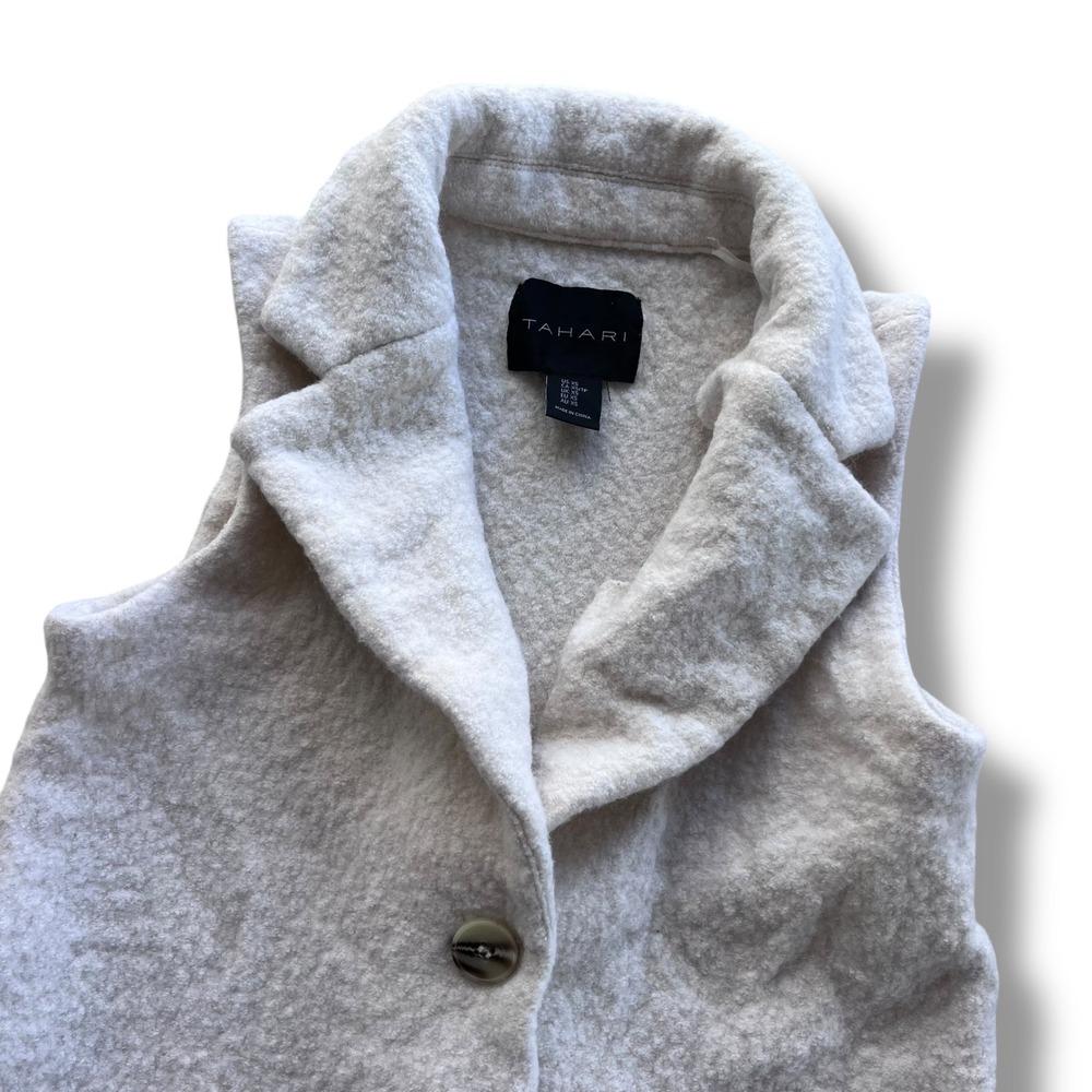 Tahari Womens XS Cream Ivory Textured Nubby Boucle Wool Blend 1 Button Vest Cozy